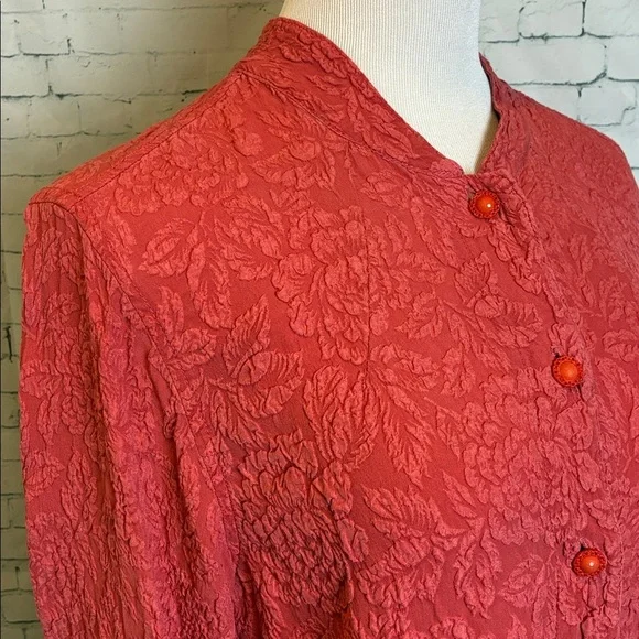 URU 100% Silk Textured Floral Top Lagenlook One Size Lagenlook USA-Made Workwear